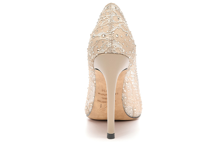 Shop (Women) Lily Wei Pointed-Toe High Heel Mules 'Apricot Mesh and Rhinestones' J-099