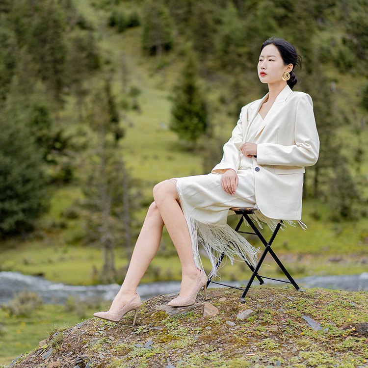 (W) Lily Wei Pointed-Toe High Heel Mules 'Apricot Mesh and Rhinestones' 圖 8