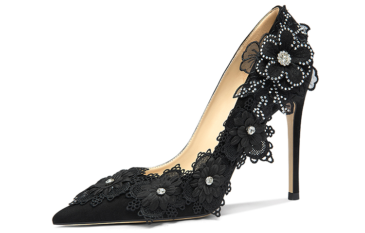 Buy (W) (レディース) リリー・ウェイ ポインテッドトウ スリップオン ヒール 'ブラックスエード' NN-523 NN-523