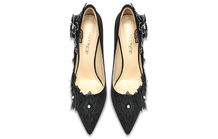 Lookbook (W) (レディース) リリー・ウェイ ポインテッドトウ スリップオン ヒール 'ブラックスエード' NN-523 NN-523