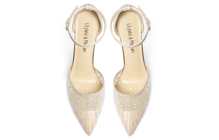 Lookbook (W) Lily Wei Kasut Tumit Tinggi 10cm Runcing Mesh 'Champagne' NN-423