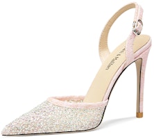 (Women) Lily Wei Pointed Toe Stiletto 'Pink Mesh Rhinestone Fashion' NN-431 (Women) Lily Wei Pointed Toe Stiletto 'Pink Mesh Rhinestone Fashion' NN-431