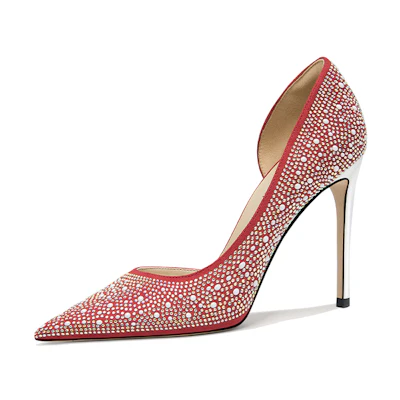 (W) Lily Wei Pointed Toe Stiletto 'Velvet Diamond Red'