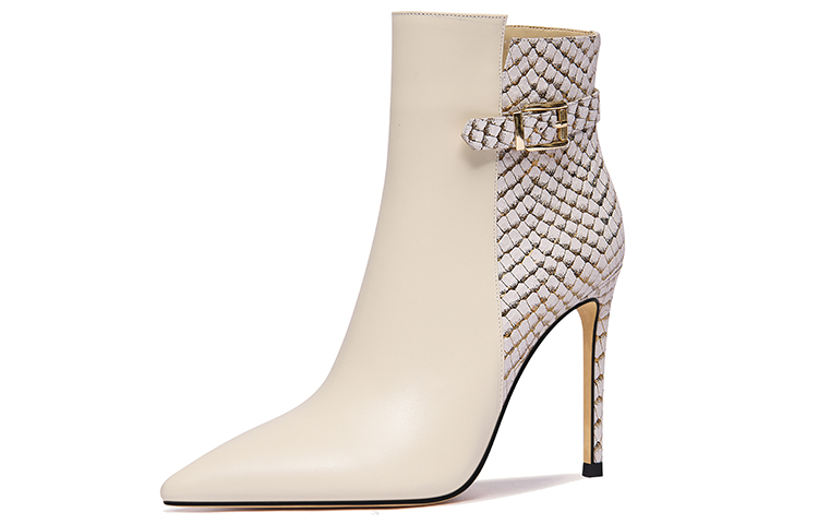 (Women) Lily Wei Pointed Toe Stiletto Ankle Boot 'Beige' X-061