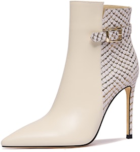 Lily Wei 牛皮 尖頭細跟百搭 短靴 10cm 女款 米白色 Buy Lily Wei 牛皮 尖頭細跟百搭 短靴 10cm 女款 米白色