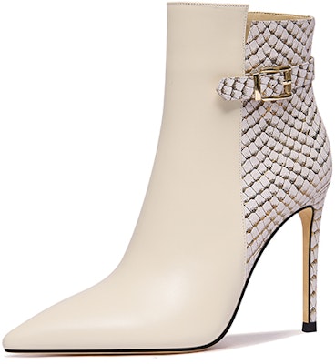 (Women) Lily Wei Pointed Toe Stiletto Ankle Boot 'Beige' X-061 Purchase (Women) Lily Wei Pointed Toe Stiletto Ankle Boot 'Beige' X-061