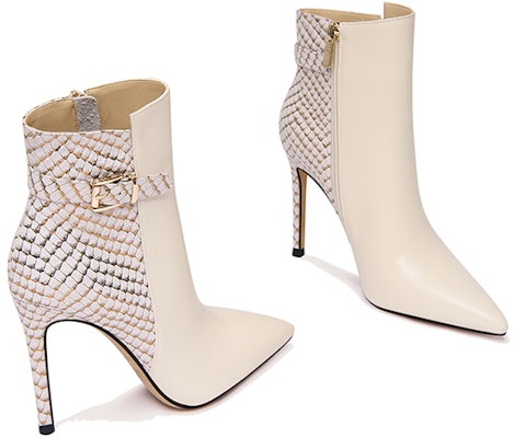 (Women) Lily Wei Pointed Toe Stiletto Ankle Boot 'Beige' X-061 Sizing (Women) Lily Wei Pointed Toe Stiletto Ankle Boot 'Beige' X-061