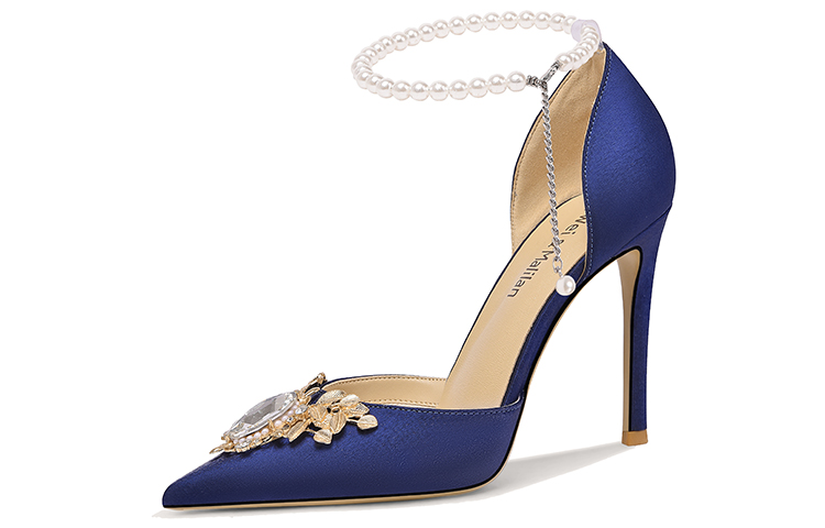 (Women) Lily Wei Pointed Toe Stilettos 10cm 'Pearl Buckle Blue' NN-267