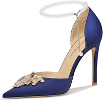 (Women) Lily Wei Pointed Toe Stilettos 10cm 'Pearl Buckle Blue' NN-267 (Women) Lily Wei Pointed Toe Stilettos 10cm 'Pearl Buckle Blue' NN-267