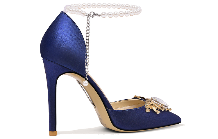 Order (W) 莉莉薇10厘米尖头细跟鞋 '珍珠扣蓝色' NN-267