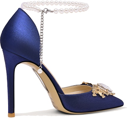 (W) 莉莉薇10厘米尖头细跟鞋 '珍珠扣蓝色' NN-267 Order (W) 莉莉薇10厘米尖头细跟鞋 '珍珠扣蓝色' NN-267