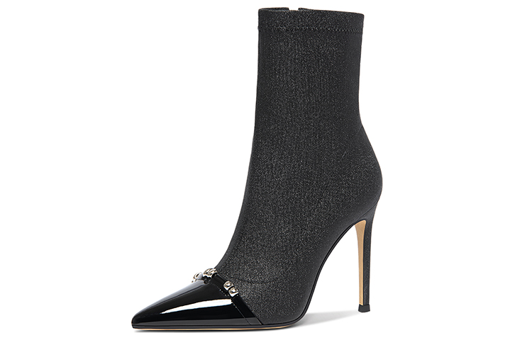 (Women) Lily Wei Pointed Toe Zipper Stiletto Ankle Boots 'Black' X-059