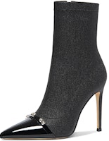 (Women) Lily Wei Pointed Toe Zipper Stiletto Ankle Boots 'Black' X-059 (Women) Lily Wei Pointed Toe Zipper Stiletto Ankle Boots 'Black' X-059