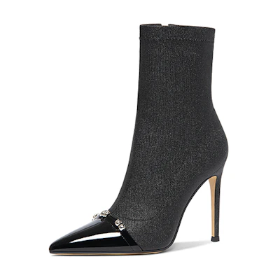 (W) Lily Wei Pointed Toe Zipper Stiletto Ankle Boots 'Black'