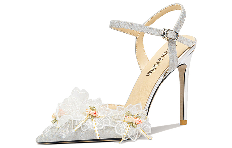 (Women) Lily Wei PU Comfort 10cm 'Silver Ankle-Strap Stilettos' NN-382