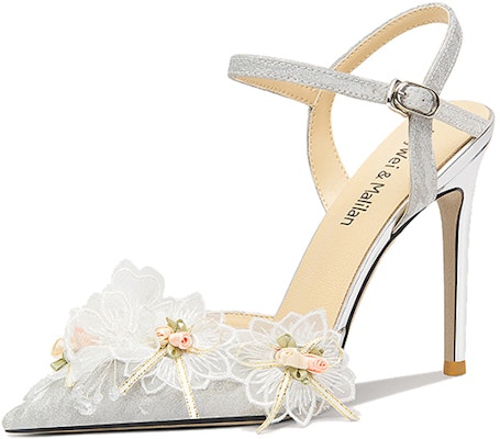 (Women) Lily Wei PU Comfort 10cm 'Silver Ankle-Strap Stilettos' NN-382 Buy (Women) Lily Wei PU Comfort 10cm 'Silver Ankle-Strap Stilettos' NN-382