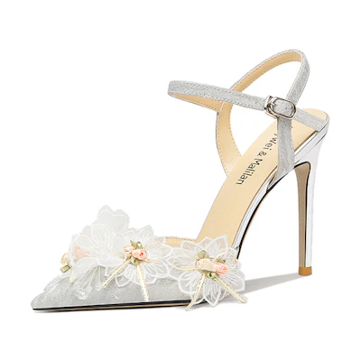 (W) Lily Wei PU CMFT 10cm 'Silver Ankle-Strap Stilettos'