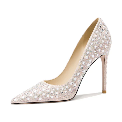 (W) Lily Wei PU High Heels 'Pink Crystal Pointed-Toe Stiletto'