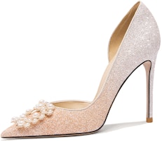 (Women) Lily Wei PU Pearl Sequin Side Cut Slip-On Stiletto 'Orange Pink Gradient' NN-531 (Women) Lily Wei PU Pearl Sequin Side Cut Slip-On Stiletto 'Orange Pink Gradient' NN-531