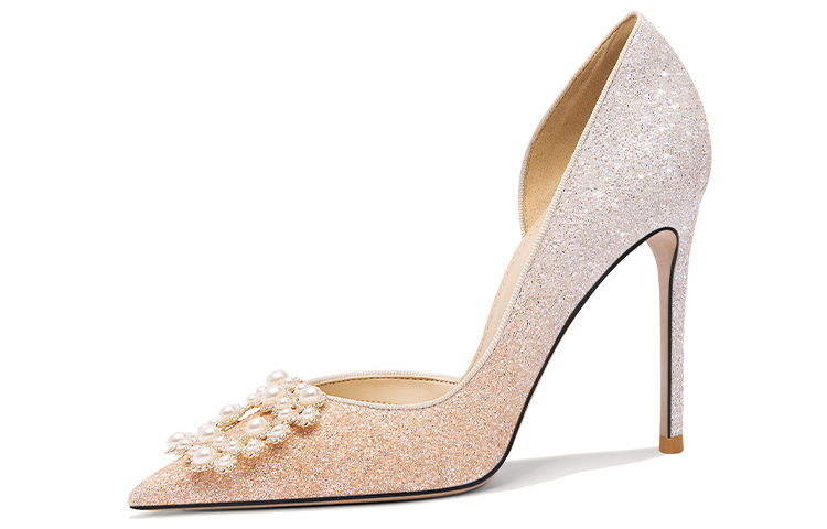 (Women) Lily Wei PU Pearl Sequin Side Cut Slip-On Stiletto 'Orange Pink Gradient' NN-531