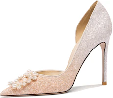 (Women) Lily Wei PU Pearl Sequin Side Cut Slip-On Stiletto 'Orange Pink Gradient' NN-531 (Women) Lily Wei PU Pearl Sequin Side Cut Slip-On Stiletto 'Orange Pink Gradient' NN-531