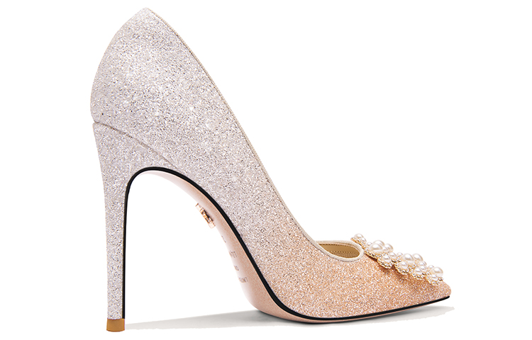 Order (W) 莉莉魏PU珍珠亮片侧切高跟鞋“橙粉渐变” NN-531