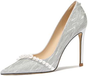 (W) Tacones Stiletto Plateados con Perlas Lily Wei PU Puntiagudos 'Brillo Plateado' NN-064 Buy (W) Tacones Stiletto Plateados con Perlas Lily Wei PU Puntiagudos 'Brillo Plateado' NN-064