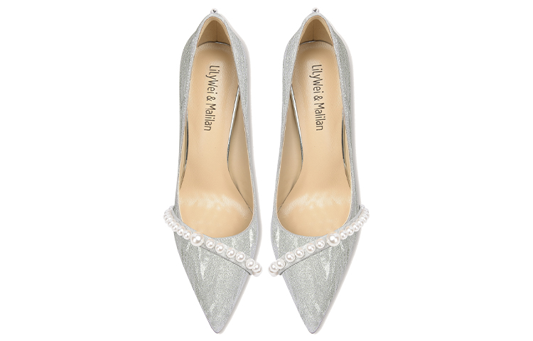 Shop (W) 릴리 웨이 진주 스틸레토 힐 "실버 스파클" (Lily Wei pearl stiletto heels "Silver Sparkle") NN-064