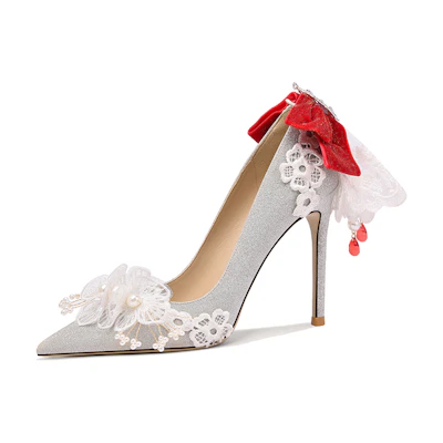 (W) Lily Wei PU Pointed Toe Slip-On High Heels 'Silver Stiletto'