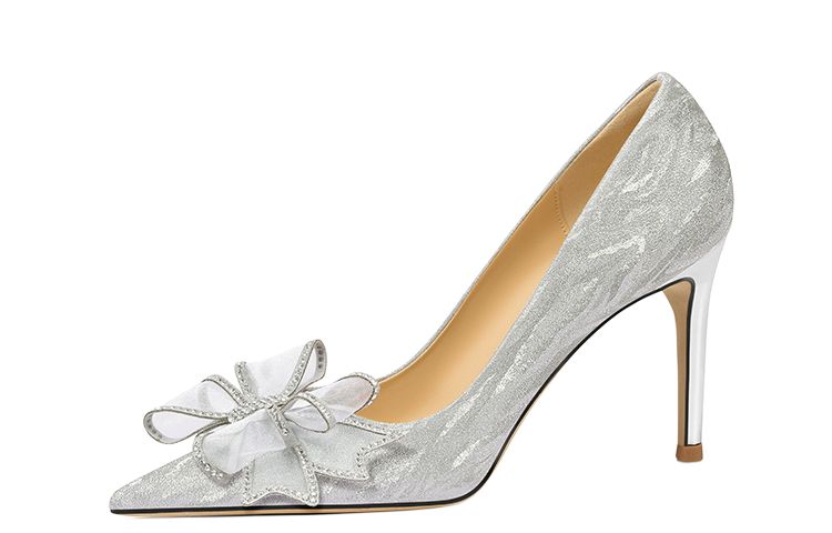 (Women) Lily Wei Rhinestone Bow Slip-On Wedding Heels - Wide Fit Stiletto Shoes. Wide Fit Single Shoes 094