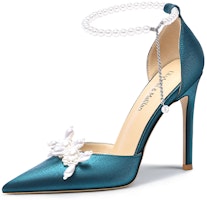(Women) Lily Wei Satin & Pearls Stiletto 'Peacock Blue' NN-207 (Women) Lily Wei Satin & Pearls Stiletto 'Peacock Blue' NN-207