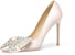 (W) Lily Wei Satin Tumit Tinggi Slip-On 'Champagne Pink Crystal Bow' NN-119