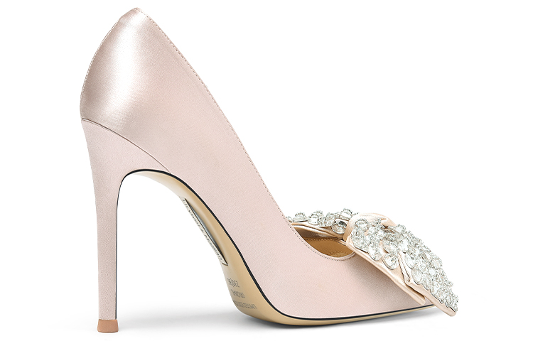 Order (W) Lily Wei Satin Tumit Tinggi Slip-On 'Champagne Pink Crystal Bow' NN-119
