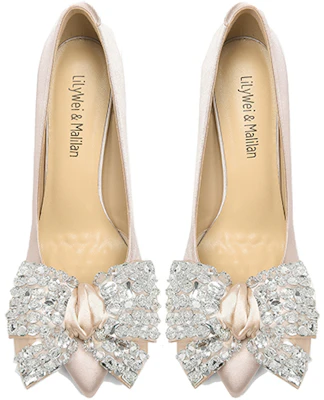 (W) Lily Wei Satin Tumit Tinggi Slip-On 'Champagne Pink Crystal Bow' NN-119 Lookbook (W) Lily Wei Satin Tumit Tinggi Slip-On 'Champagne Pink Crystal Bow' NN-119