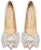 (W) Lily Wei Satin Tumit Tinggi Slip-On 'Champagne Pink Crystal Bow' NN-119