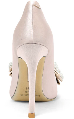 (W) Lily Wei Satin Tumit Tinggi Slip-On 'Champagne Pink Crystal Bow' NN-119 Shop (W) Lily Wei Satin Tumit Tinggi Slip-On 'Champagne Pink Crystal Bow' NN-119