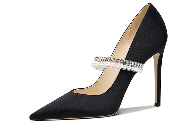 Buy (W) Sepatu Hak Mules Satin Mutiara Berlian Lily Wei 'Hitam' NN-388