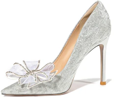 (Women) Lily Wei Silver Bowknot Rhinestone Pointed Toe High Heels 10cm Stiletto Heel Silver single shoes 094 size 10. (Women) Lily Wei Silver Bowknot Rhinestone Pointed Toe High Heels 10cm Stiletto Heel Silver single shoes 094 size 10.
