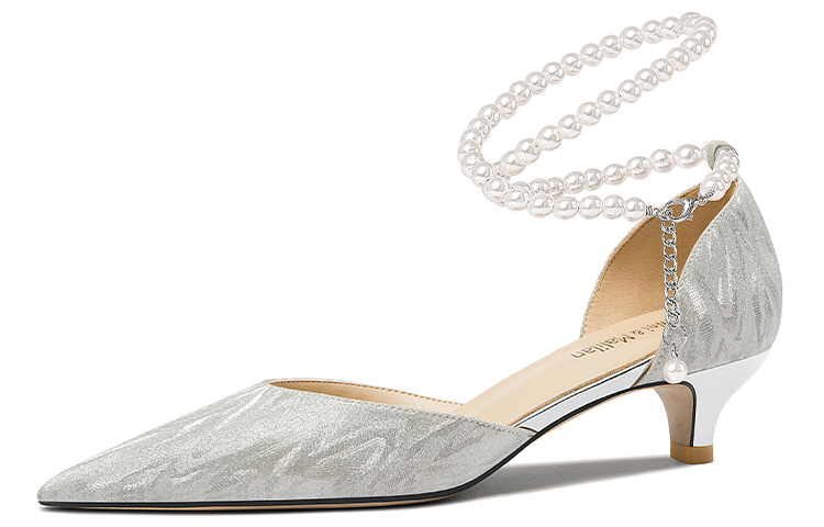 (Women) Lily Wei Silver Pearl Chain Strap Stiletto Heels 10cm Women’s NN-055 Silver 10cm