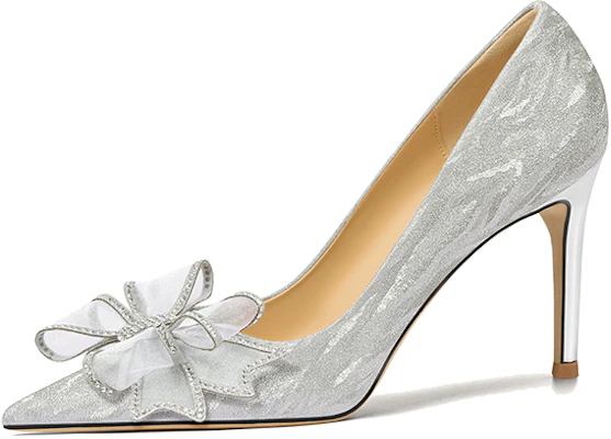 (Women) Lily Wei Silver Rhinestone Bow Pointed Toe 8cm Comfortable Wedding Heels. Single Shoes 094 Silver Size 8 Buy (Women) Lily Wei Silver Rhinestone Bow Pointed Toe 8cm Comfortable Wedding Heels. Single Shoes 094 Silver Size 8