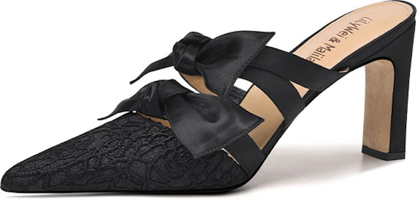 (Women) Lily Wei Slide Sandal Heels with Bow 'Black Velvet' L-018 Buy (Women) Lily Wei Slide Sandal Heels with Bow 'Black Velvet' L-018