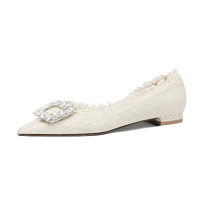 (W) Lily Wei Slip-On Flat 'Moonlight Fabric with Rhinestones'