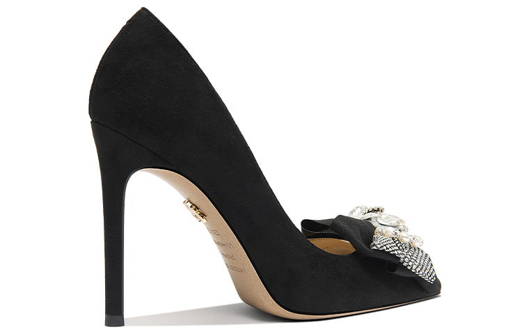 Order (W) Lily Wei Slip-On Heels 'Hitam Suede-Mutiara Berlian Pita' NN-521