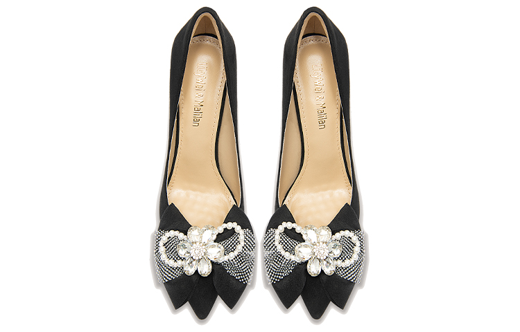 Lookbook (W) Lily Wei Slip-On Heels 'Hitam Suede-Mutiara Berlian Pita' NN-521