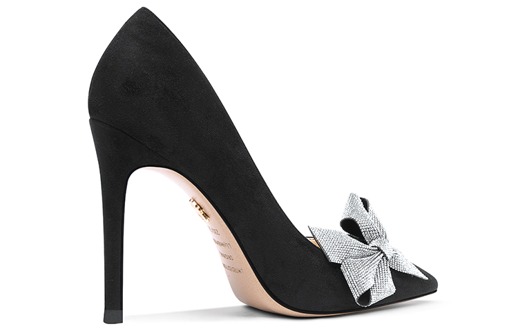 Order (W) Lily Wei Tacones Sin Cordones 'Negro Ante con Lazo de Cristales' NN-543