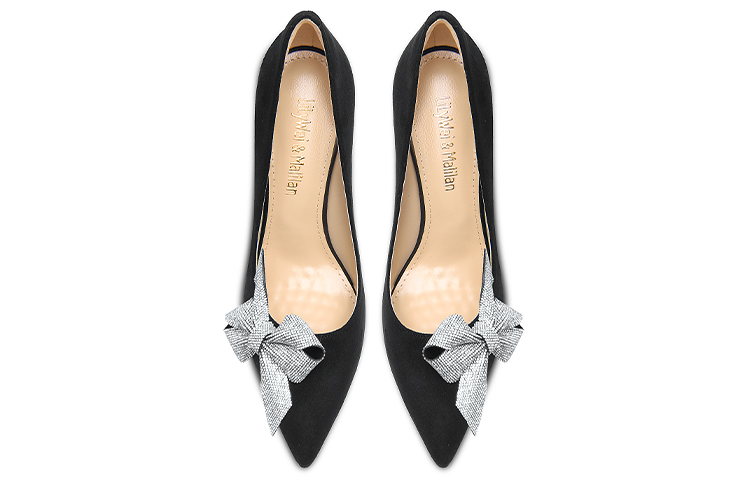 Lookbook (W) Lily Wei Tacones Sin Cordones 'Negro Ante con Lazo de Cristales' NN-543
