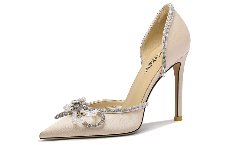 (Women) Lily Wei Slip-On Heels 'Champagne Pearl Bow' NN-097