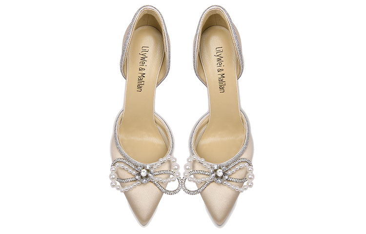 Lookbook (W) Lily Wei Sepatu Tumit Slip-On 'Champagne Pearl Bow' NN-097