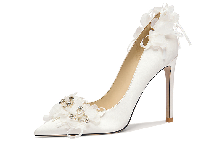 (Women) Lily Wei Slip-On Heels 'Pearl Rhinestone Floral White' NN-519