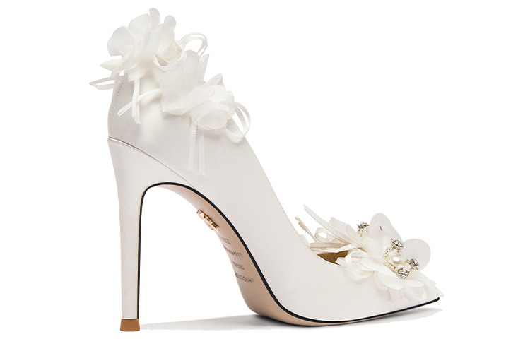 Order (W) 莉莉维珍珠水钻花朵白色一脚蹬高跟鞋 NN-519